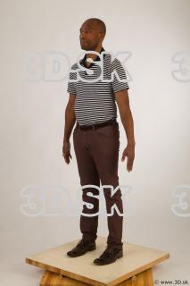 Whole body black white striped shirt brown jeans brown shoes…